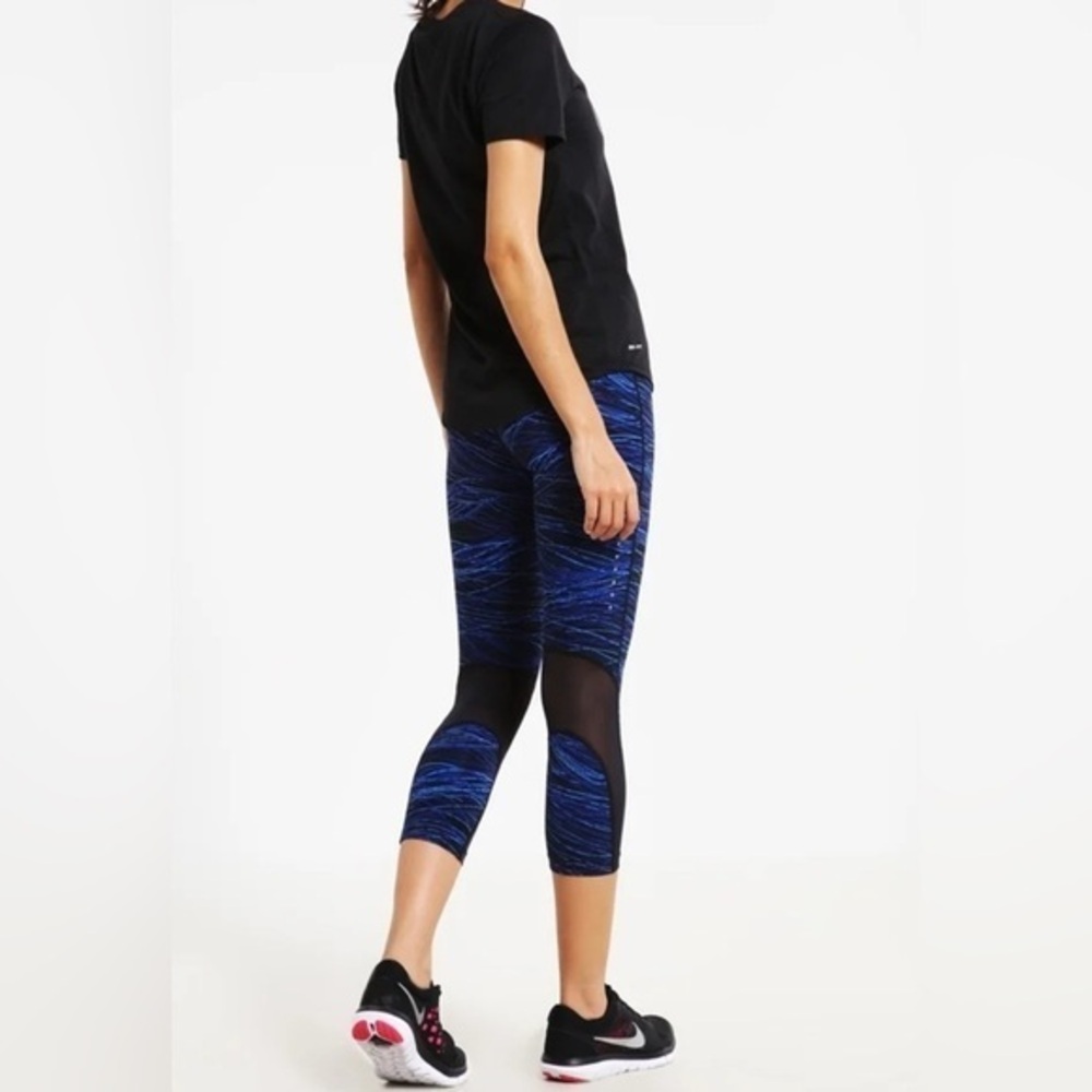 Nike Women’s Small Power Epic Lux Blue Printed Crop Capri Running Tights Mesh S